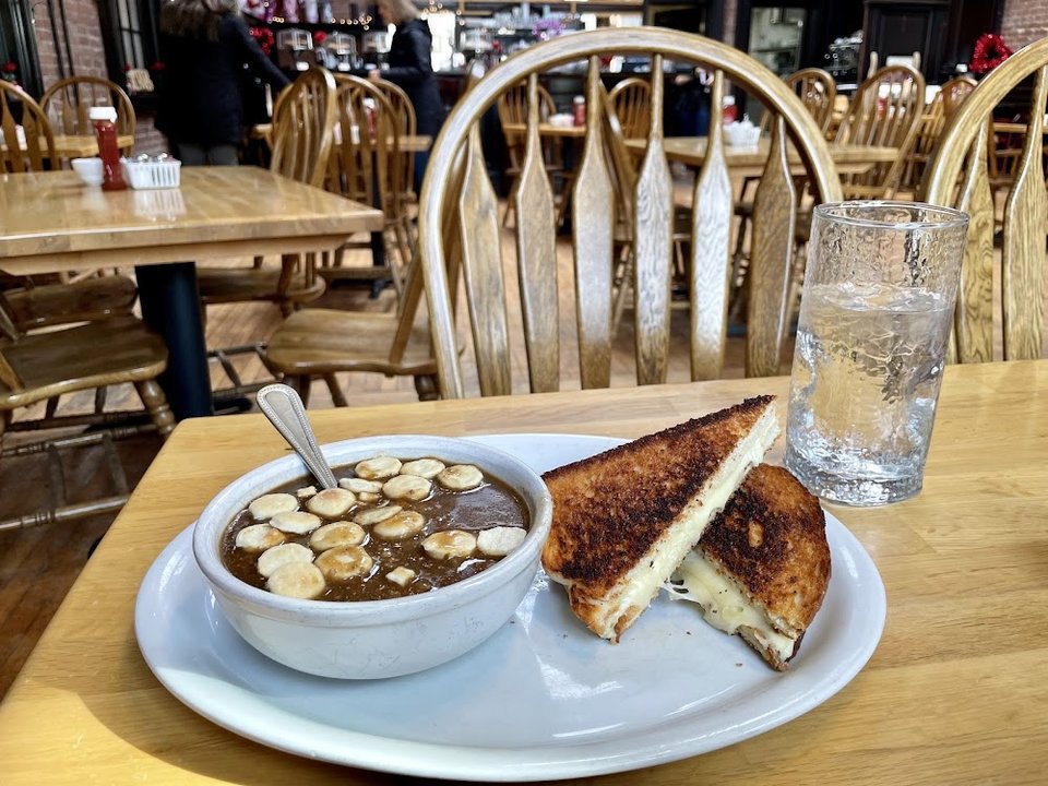 Grilled Cheese with Beef Barley Soup